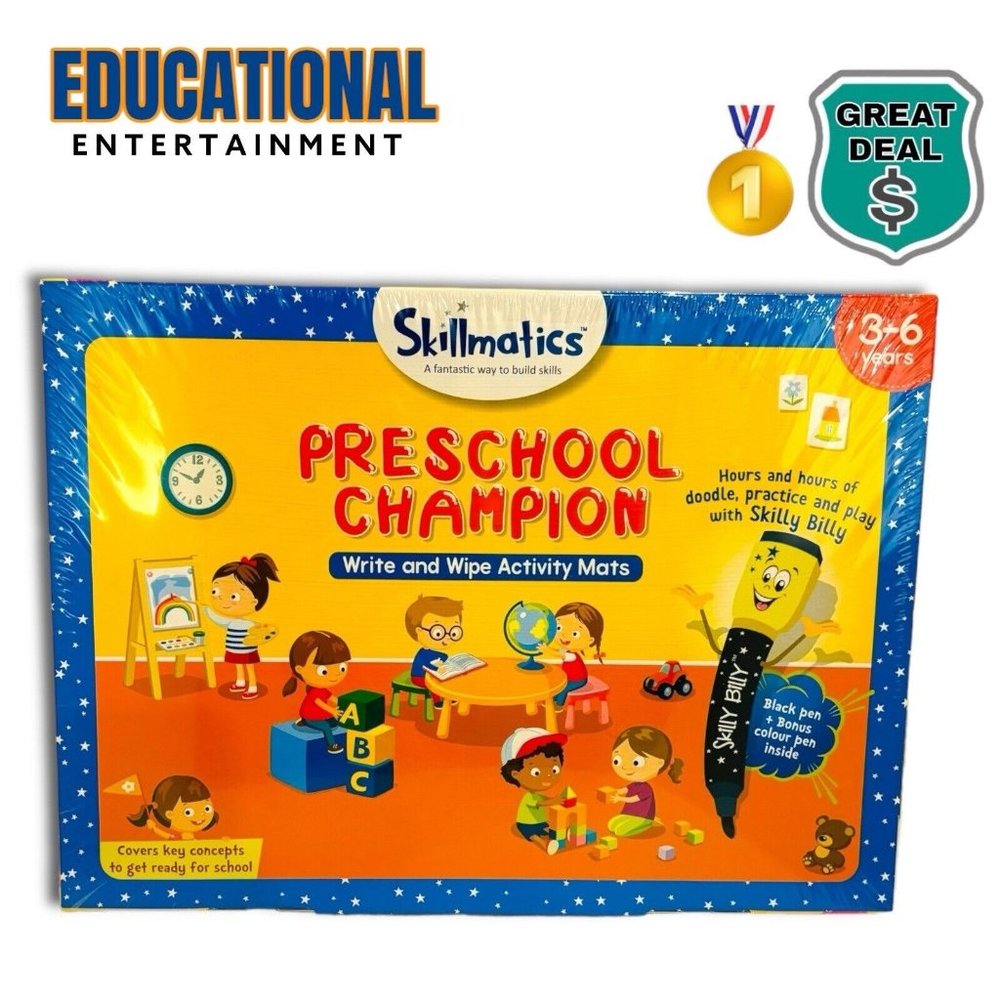 Skillmatics Preschool Champion Write & Wipe Activity Mats. SEALED! NEW!